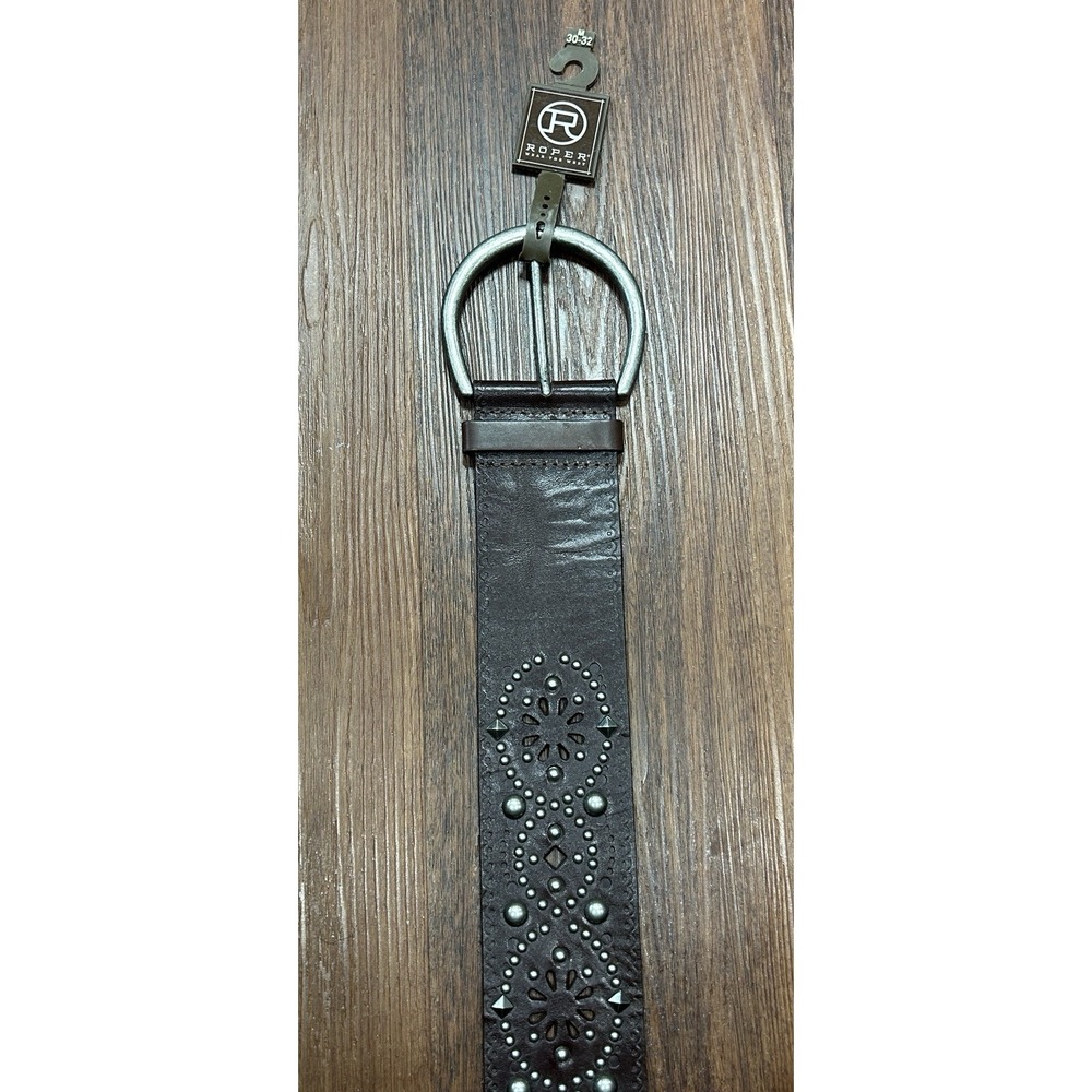 Roper Silver Studs Mens Belt M Size 30-32 Genuine Leather Brown New With Tags